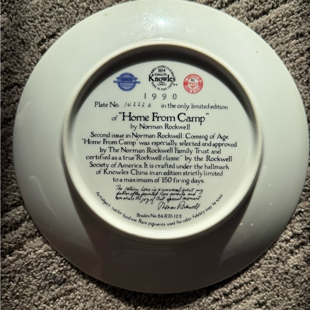 Norman Rockwell “Home from Camp” 2nd Issue Coming of Age 1990 Collector's Plate - Picture 2 of 2